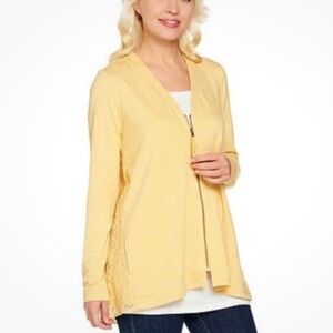 🦌🥑LOGO Lounge Lori Goldstein Lace Back Zip Cardigan Yellow Large